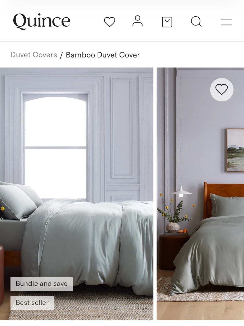 Quince Bamboo duvet cover, eucalyptus , full /queen